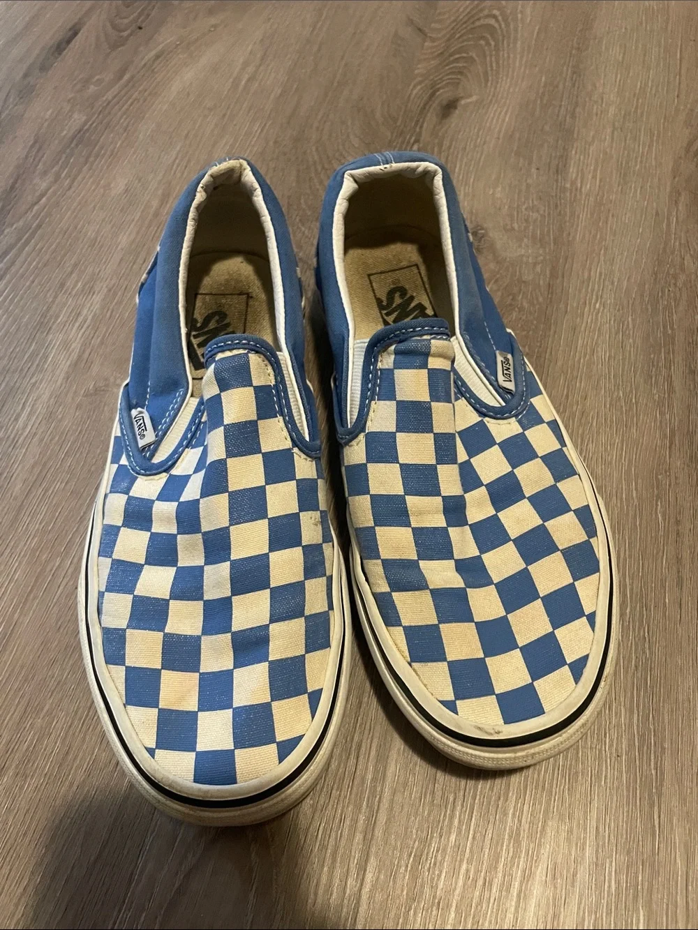 Vans women Slip-On Checkerboard Sneakers in Blue and Cream